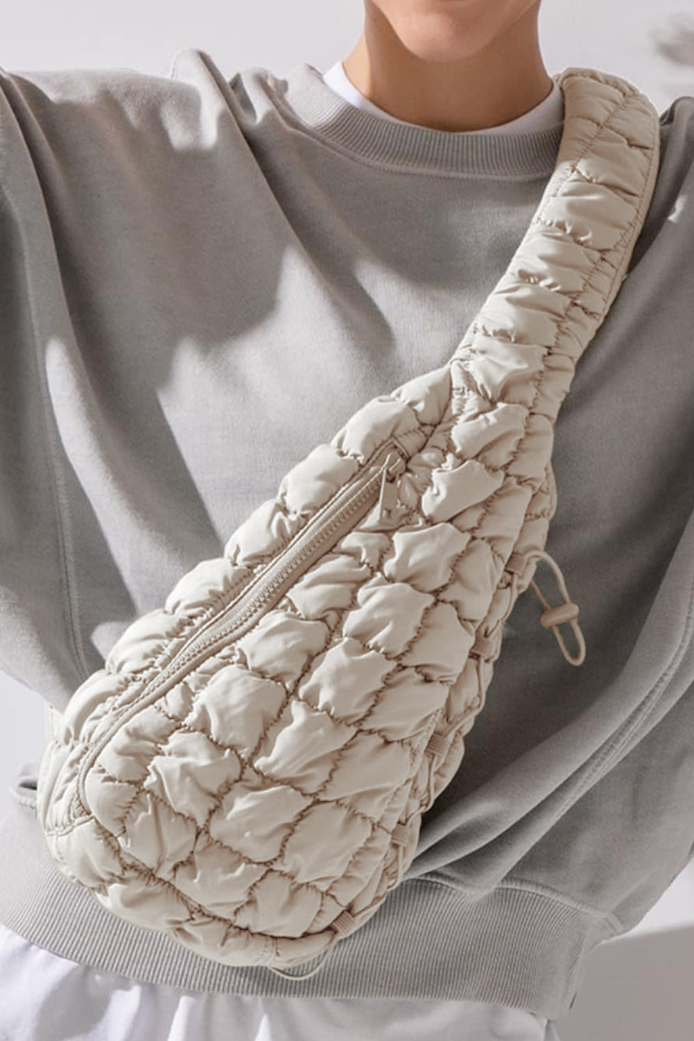 Marshmallow Quilted Drawstring Sling Bag