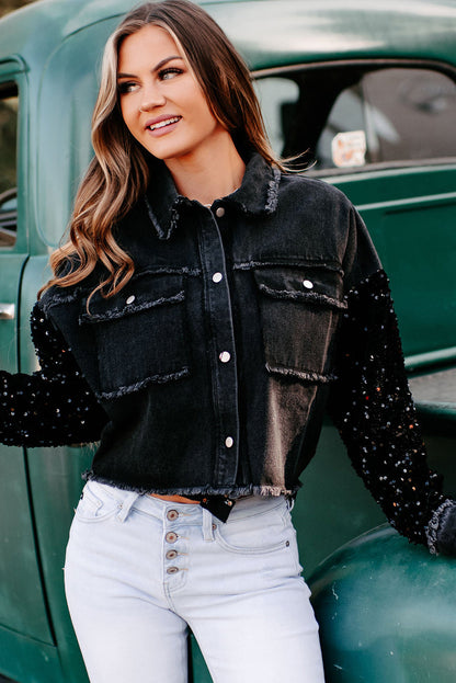 Sequin sleeve denim dazzle