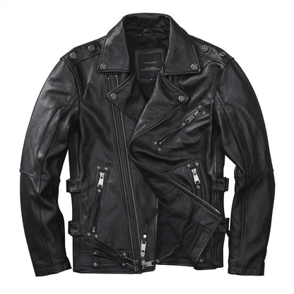 First layer cowhide biker jacket, slim-fit