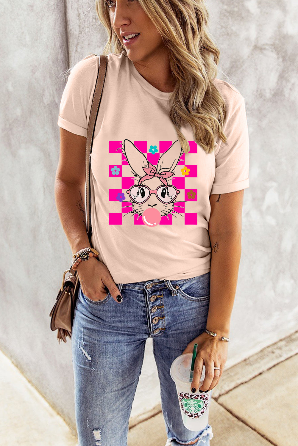 Pink Easter tee with rabbit