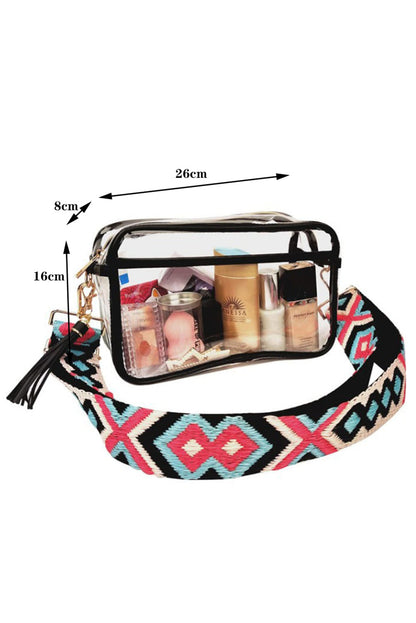 Stylish clear shoulder bag design.