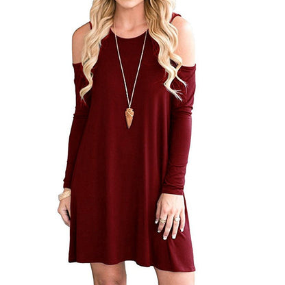 Solid Color Off-the-shoulder Long Sleeve Dress