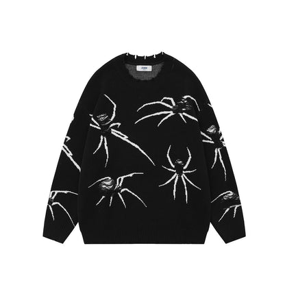 American Street Ripped Sweater Spider Damaged Design Sweater