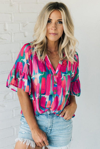 Blouse with abstract brushwork print