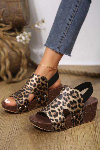 Leopard print cutout wedge sandals