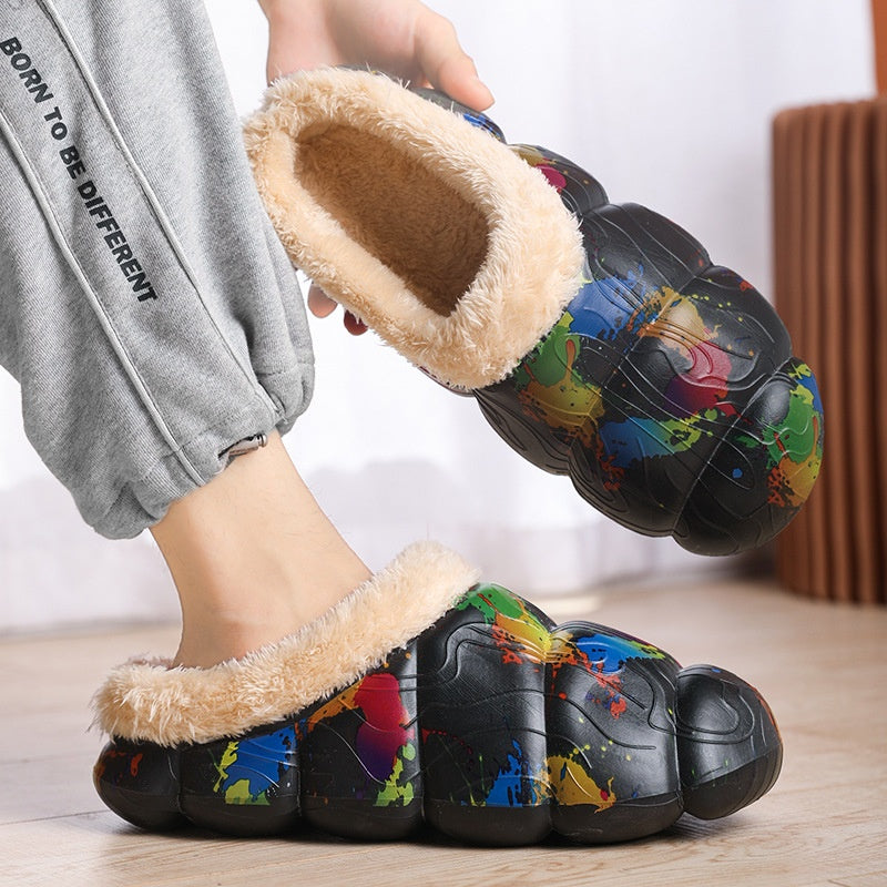 Cozy fleece-lined indoor platform slippers