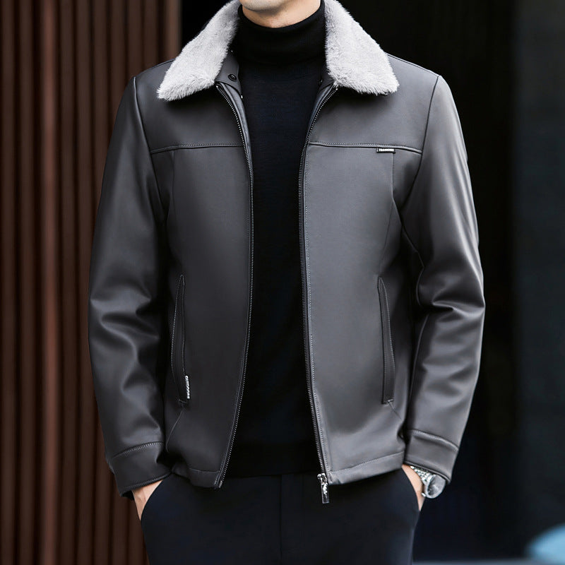 Thickened leather down jacket, autumn-winter