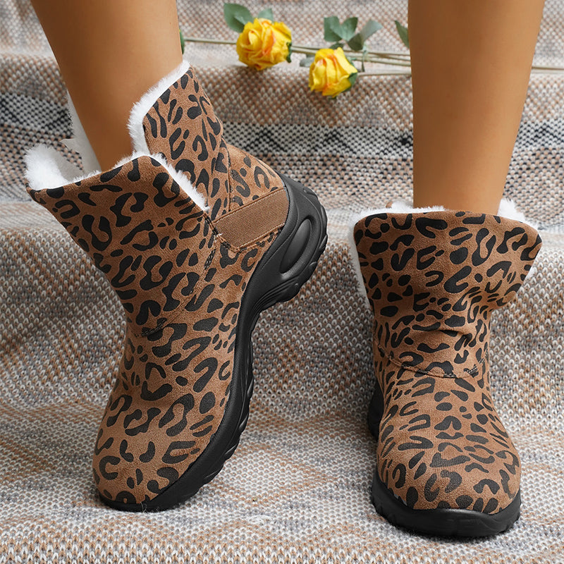 Leopard Print Boots Women's Thick-soled Warm Plush Snow