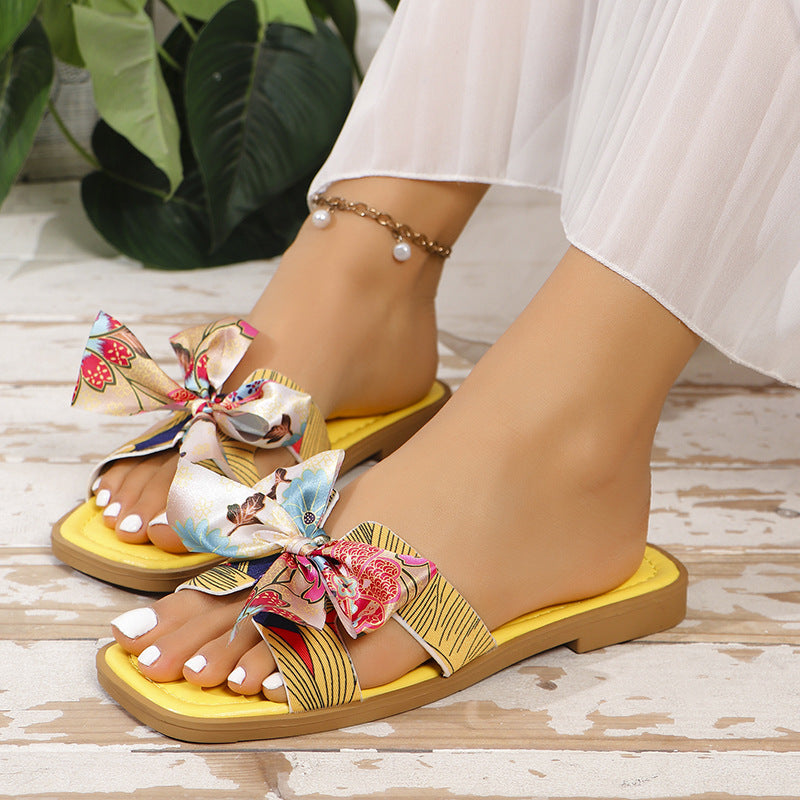 Ribbon Bow Sandals New Square Toe