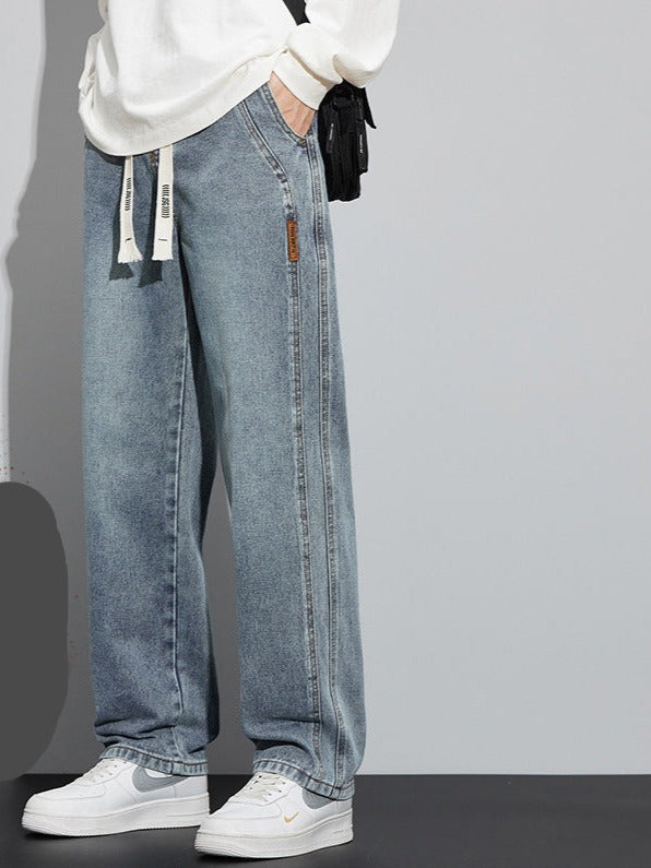 Fleece-lined Thick Loose Straight Jeans