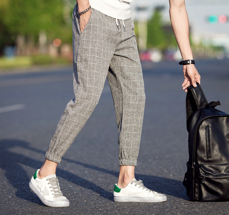 Ankle-Length Plaid Pants Men