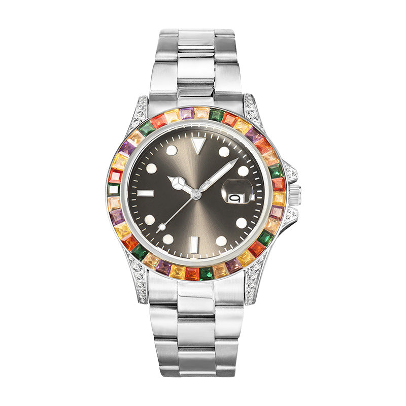 Diamond Colorful Crystals Stainless Steel Luminous Men's Watch