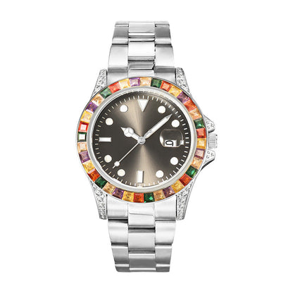 Diamond Colorful Crystals Stainless Steel Luminous Men's Watch