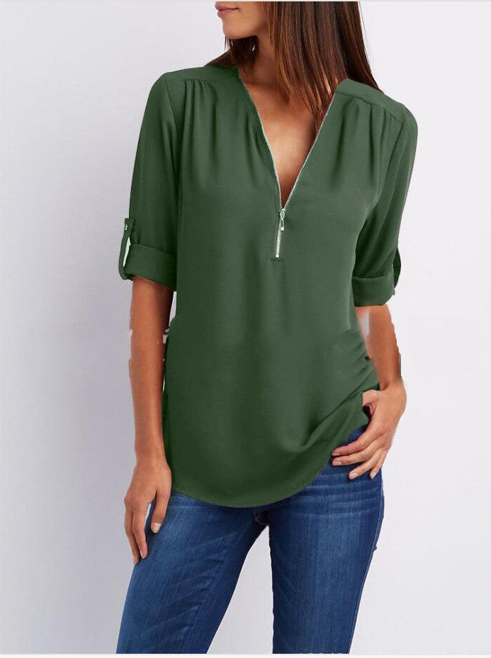 Zip V-neck Shirts