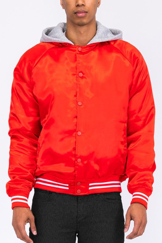 SATIN VARSITY BOMBER JACKET