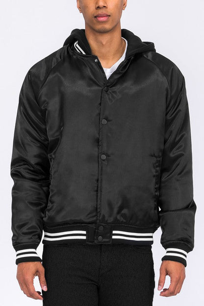 SATIN VARSITY BOMBER JACKET