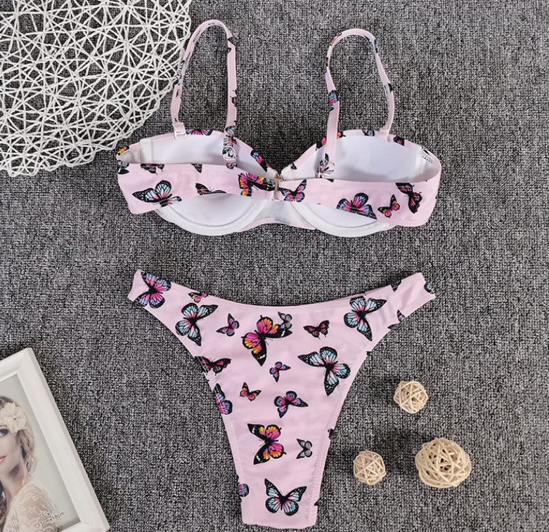 Butterfly print bikini with bag