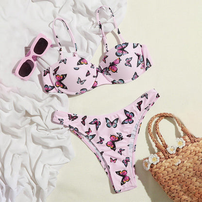 Butterfly print bikini with bag