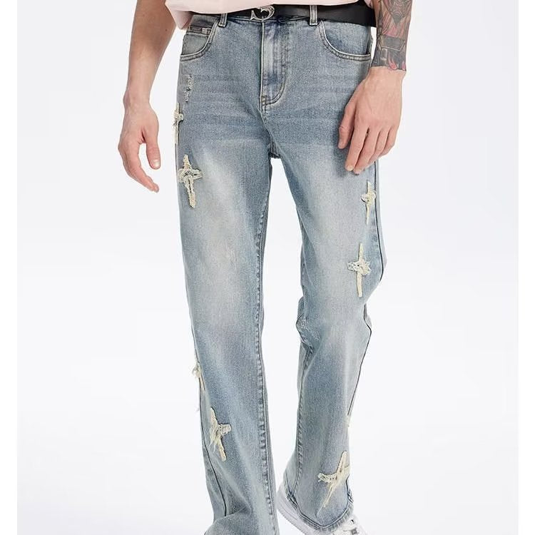 Patch Cross Star Washed High Street Jeans