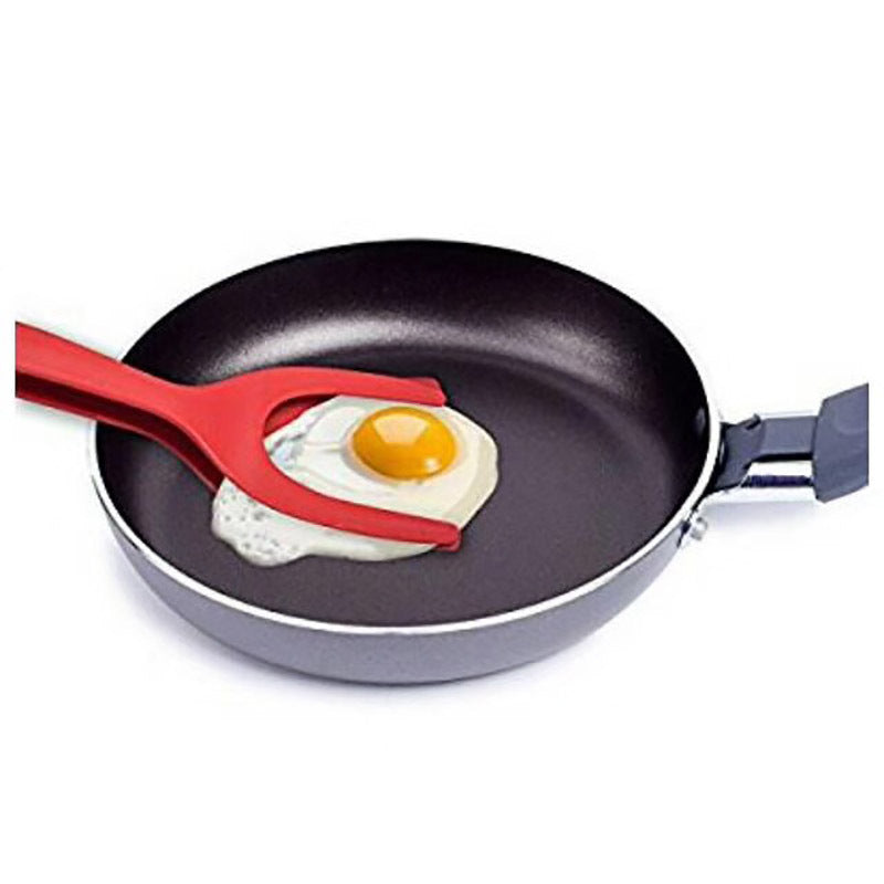 2-in-1 egg spatula and tong clamp.