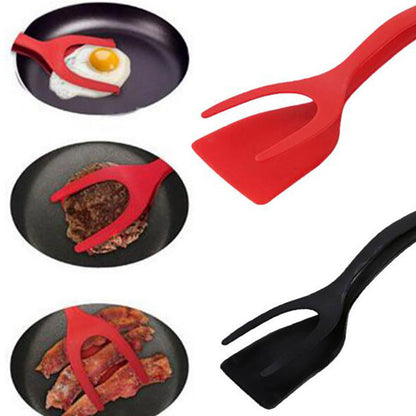 2-in-1 egg spatula and tong clamp.