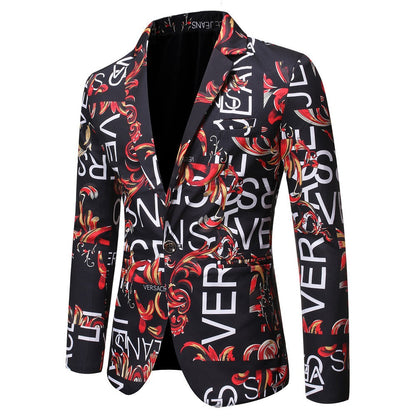 Letter Print Slim Suit Single Suit Men