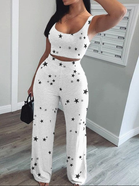 Vest Trousers Casual Sports Star Print Suit Women