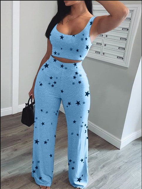 Vest Trousers Casual Sports Star Print Suit Women