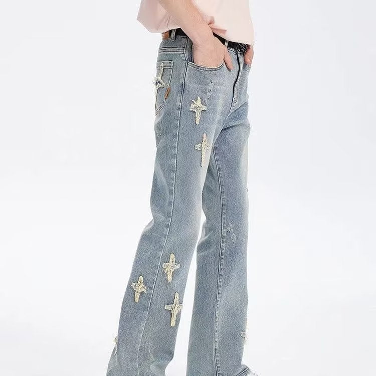 Patch Cross Star Washed High Street Jeans