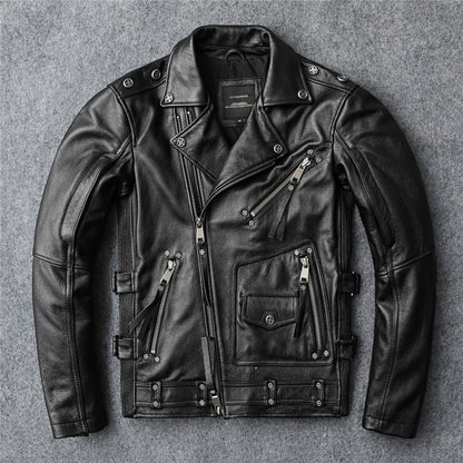 First layer cowhide biker jacket, slim-fit