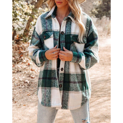 Cashmere Long Sleeve Plaid Top Loose Casual