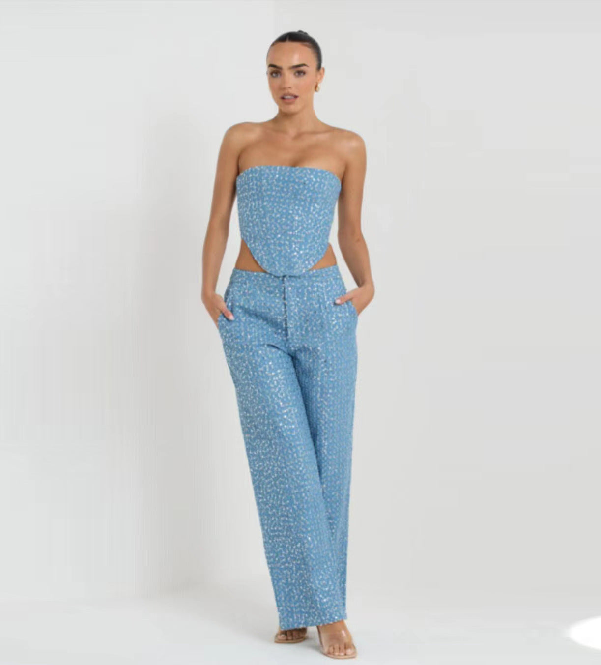 BaaQua Denim Sequined Tube Top