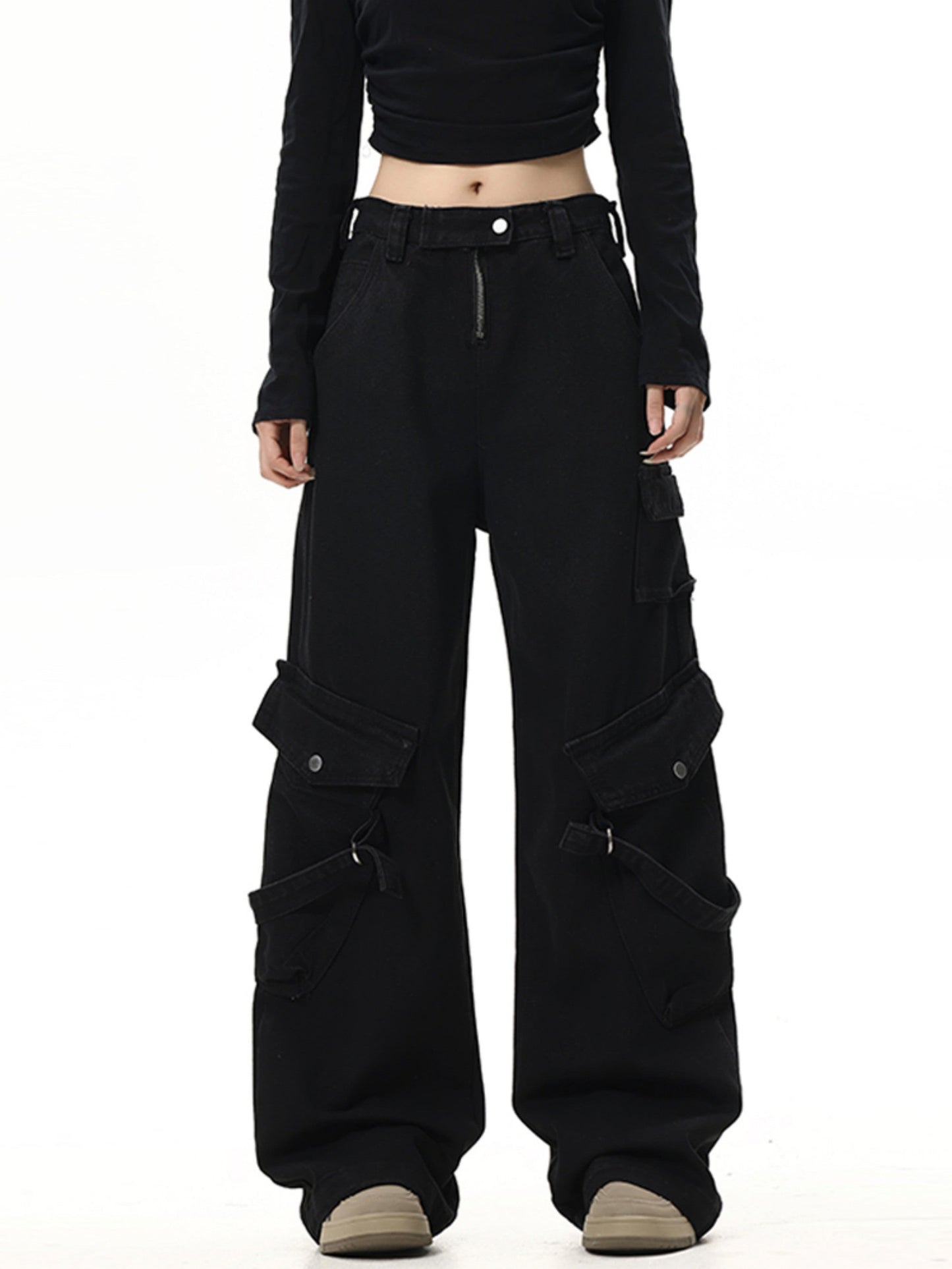 Straight Washed Drawstring Pants With Drawstring