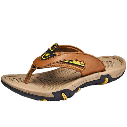 Breathable leather flip flops