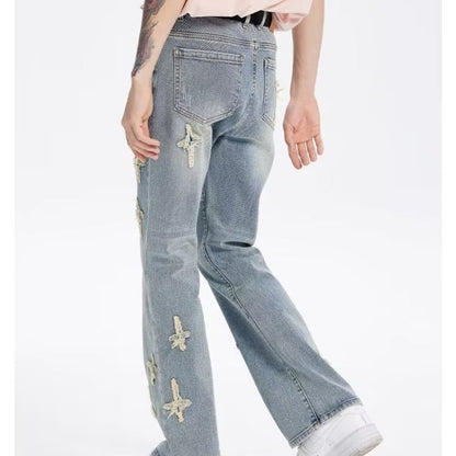 Patch Cross Star Washed High Street Jeans