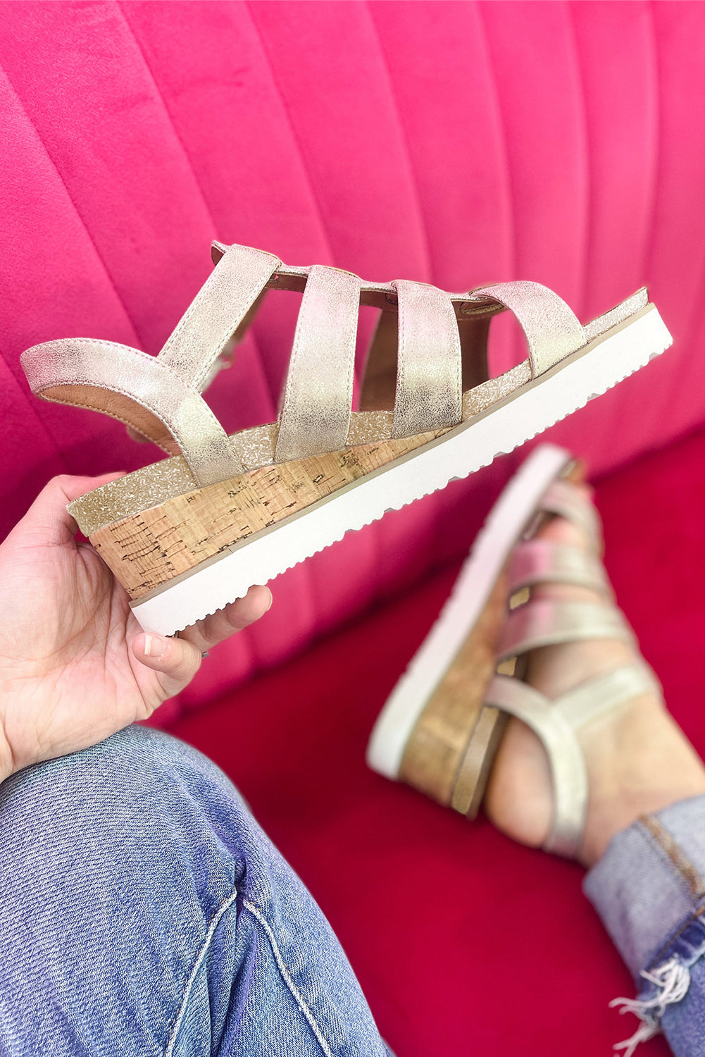 Wedge sandals with sleek straps.