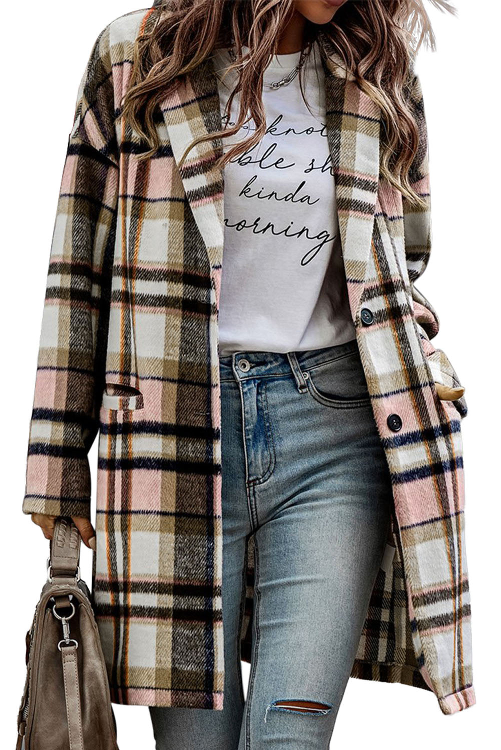 Long lapel collar plaid