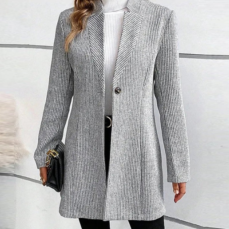 FallWinter Slim Jacquard Stitching Temperament Commute Women's Woolen Coat