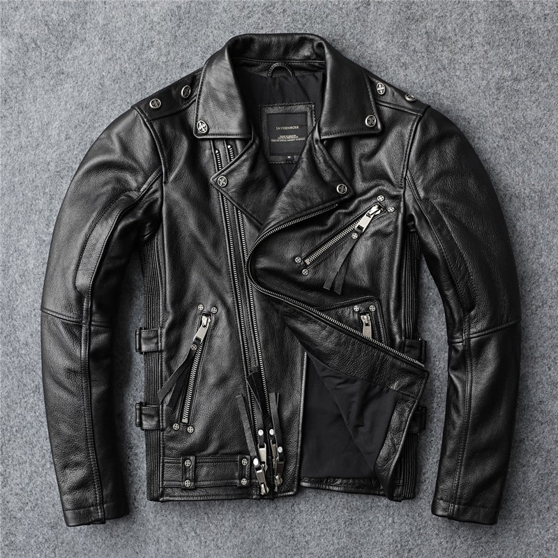 First layer cowhide biker jacket, slim-fit