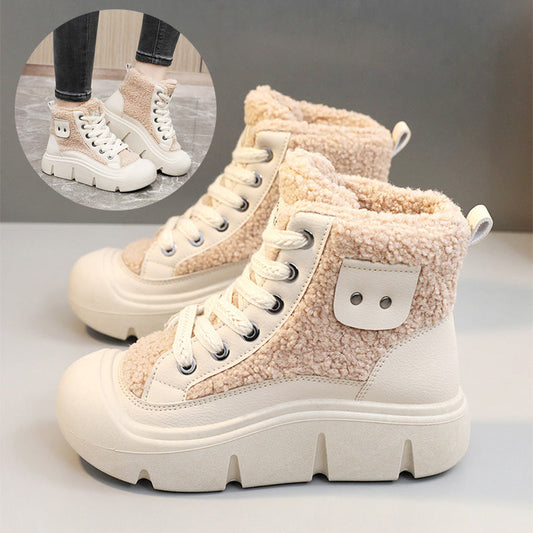 Lace-up High-top Flat Shoes Warm Cashmere Snow Boots