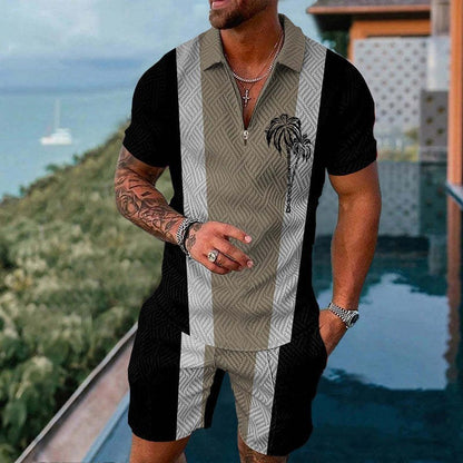 Fashion Casual Zipper Short Sleeve Suit