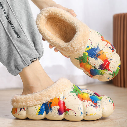 Cozy fleece-lined indoor platform slippers