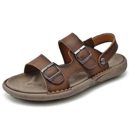 Double Breasted Leather Breathable Beach Sandals