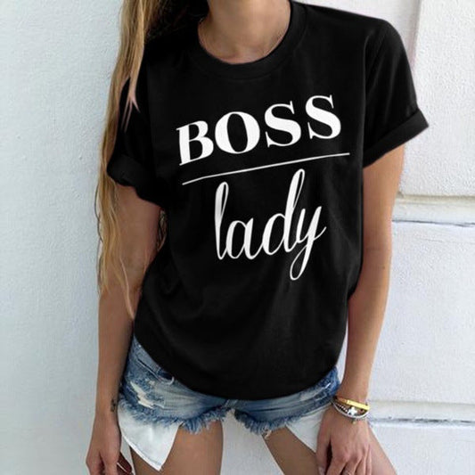 T-shirt casual da donna con stampa a lettere