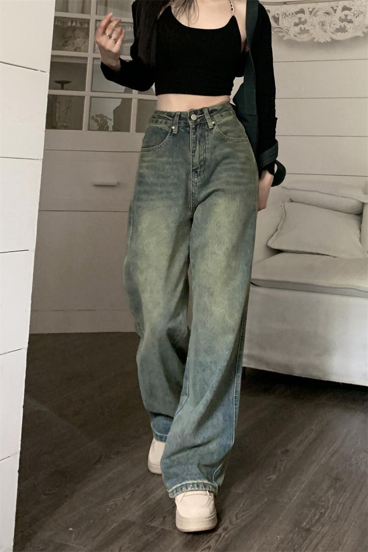 Nostalgic retro loose straight jeans