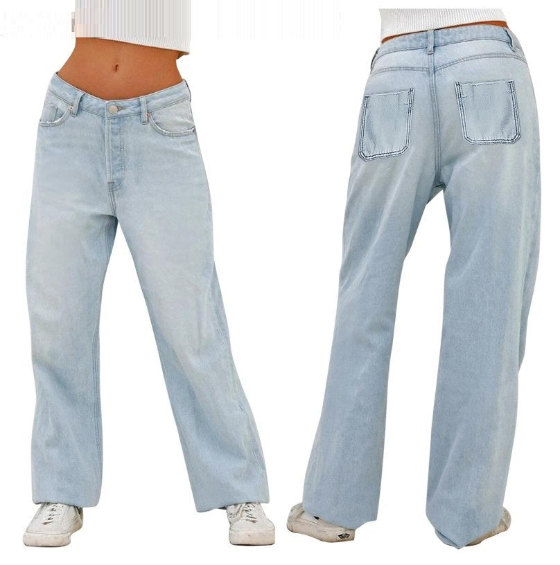 High-waist, loose, wide-leg jeans.