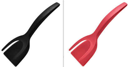 2-in-1 egg spatula and tong clamp.