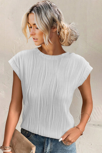 Cap sleeve top with wavy texture