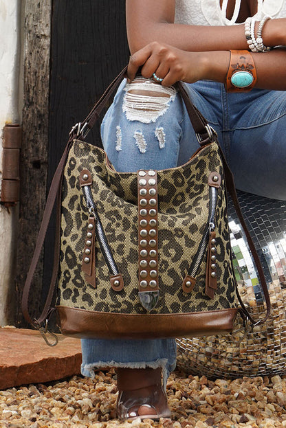 Leopard Stud Western Shoulder Bag