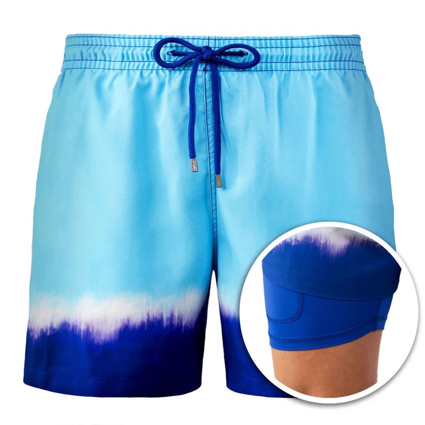 Mens Sports Print Double Layer Polyester Shorts